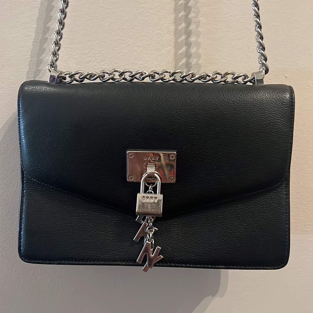 DKNY Elissa Black Silver Charms 90s Y2K Rocker Chc Crossbody Bag